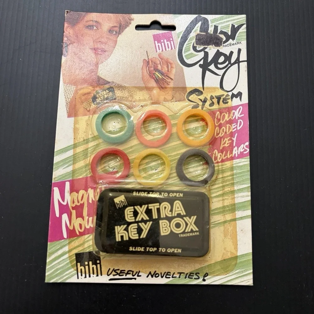 Vintage Bibi Color Key ID System Key Collars & Extra Key Box 1978 Sealed